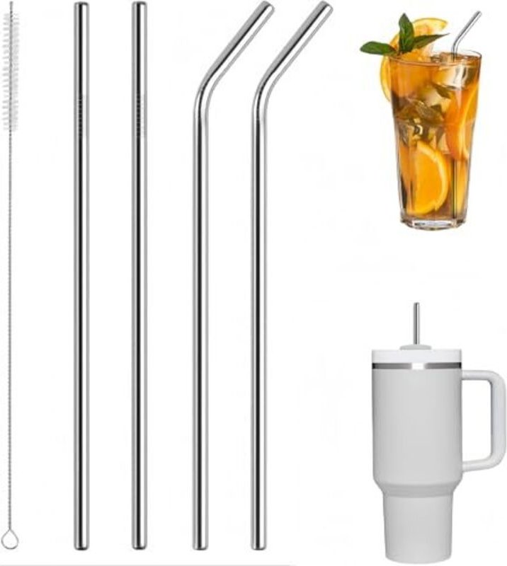 Stück Edelstahl-Strohhalme, wiederverwendbare Metall-Strohhalme mit 1 Reinigungsbürste, Metall-Strohhalm für Cocktails, ...