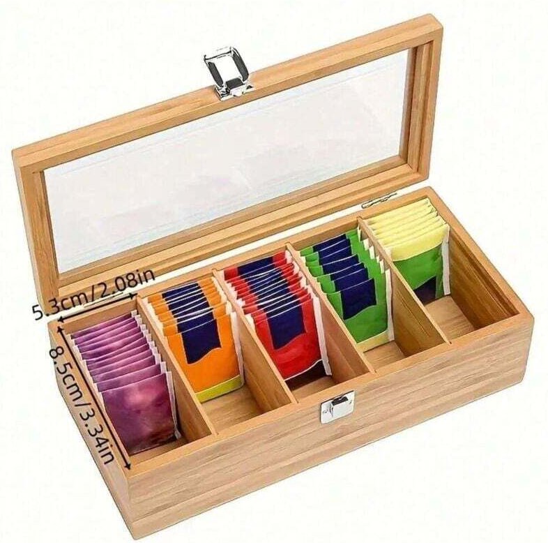 Aufbewahrungsbox für Teebeutel aus Bambus, 1 Stück – Multifunktionaler Teeschrank mit Ablagen zur Aufbewahrung von Kaffe...