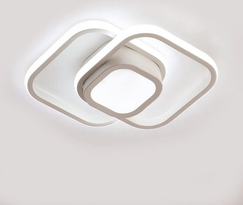 Comely - Moderne LED-Deckenleuchte 32W mit doppeltem Quadrat, für Wohnzimmer, Schlafzimmer, Küche, Flur - Weiß - Kaltes ...