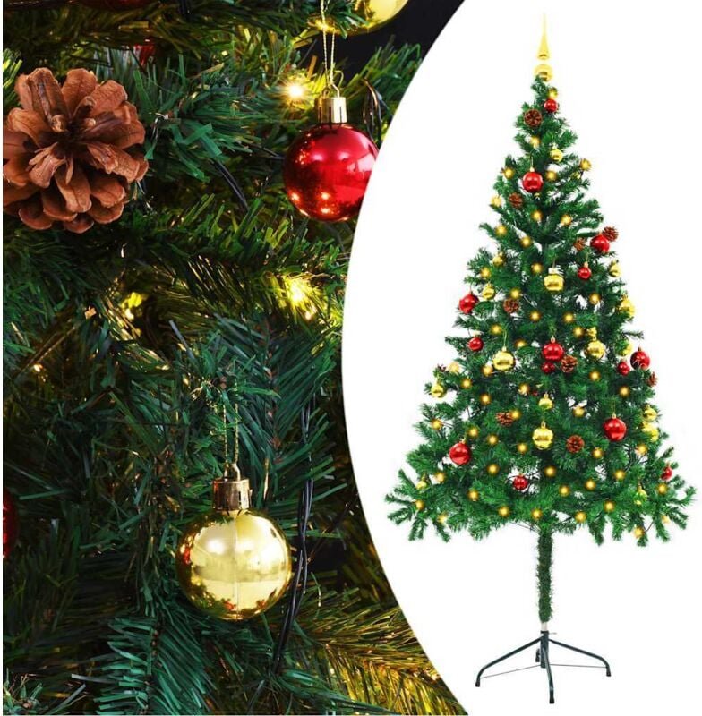Künstlicher Weihnachtsbaum mit Beleuchtung & Kugeln Grün 180 cm vidaXL