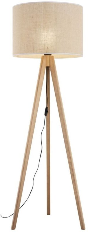 Licht-erlebnisse - Stehlampe Dreibein Stoff Metall E27 145 cm hoch Kiefer Braun Skandinavisch