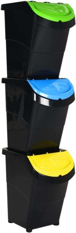 Abfallbehälter mit Deckeln 3 Stk. Stapelbar Schwarz pp 120 l Vidaxl