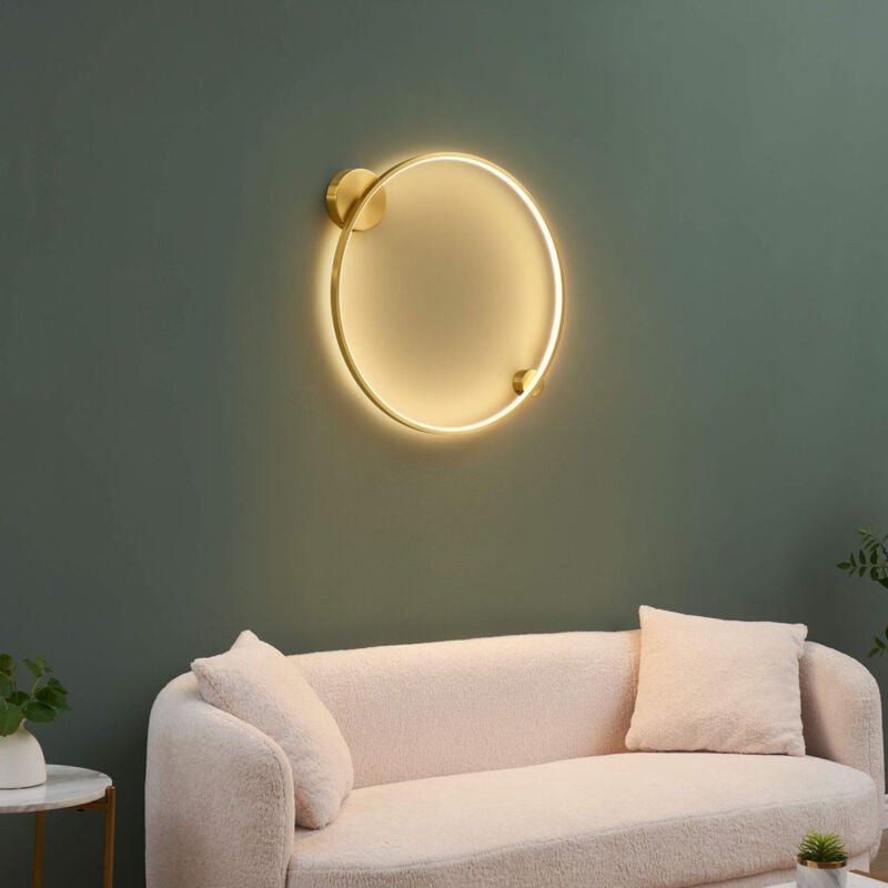 Runde Wand- oder Deckenleuchte mit messingfarbenem Doppelkreis 60 cm dimmbar - Ceira