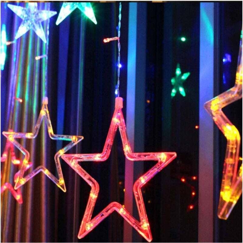 Thumbnail - 140 LED-Weihnachtsvorhanglichter mit RGB-bunten Sternen, 2 m, für den Außenbereich, ausziehbar – - Ymyny