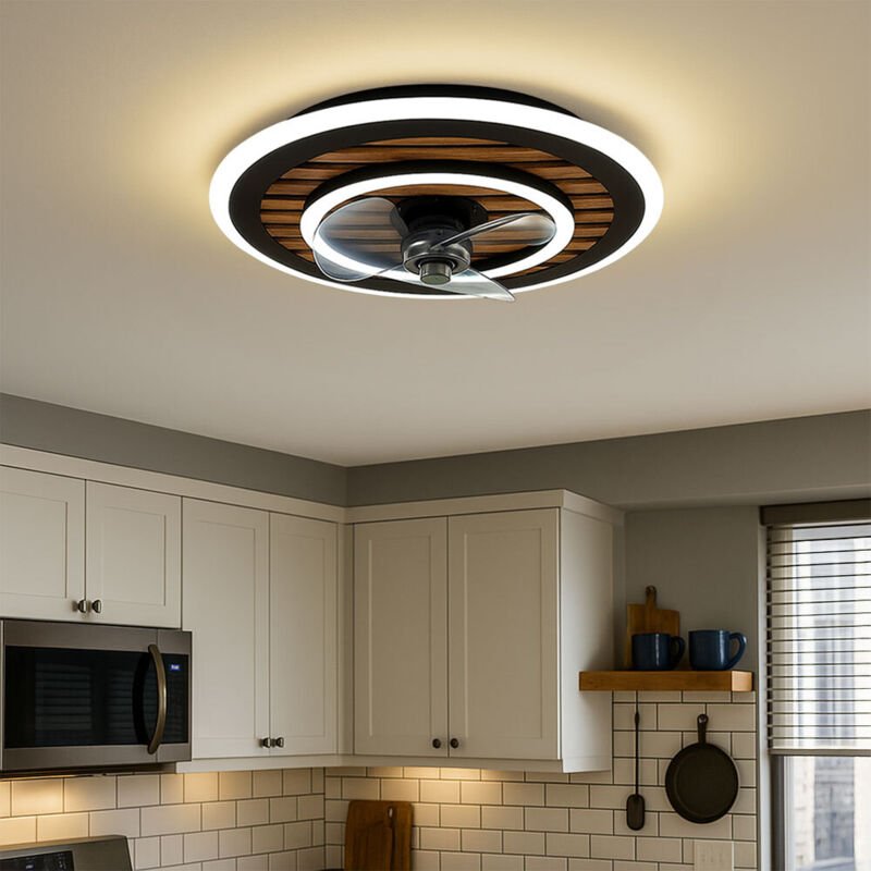 Thumbnail - Led Deckenventilator mit Fernbedienung Ventilator Vor-Rücklauf Lüfter dimmbar, Timer, 3 Stufen, Holzakzent, 36W 1800Lm w...