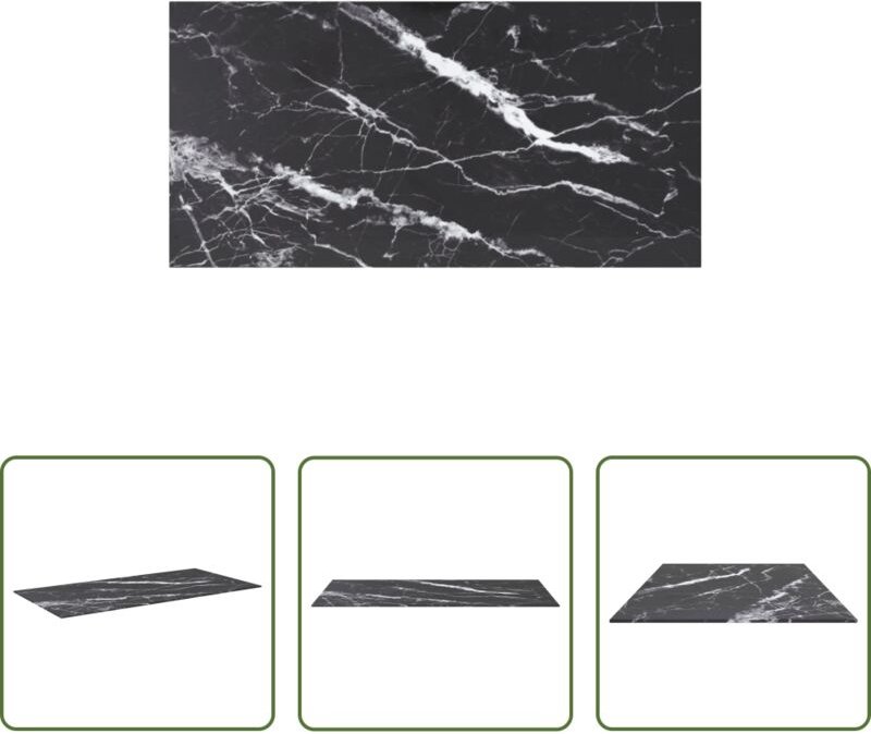 Marmoroptik - Tischplatte Schwarz 100x50 cm 6 mm Hartglas in Marmoroptik