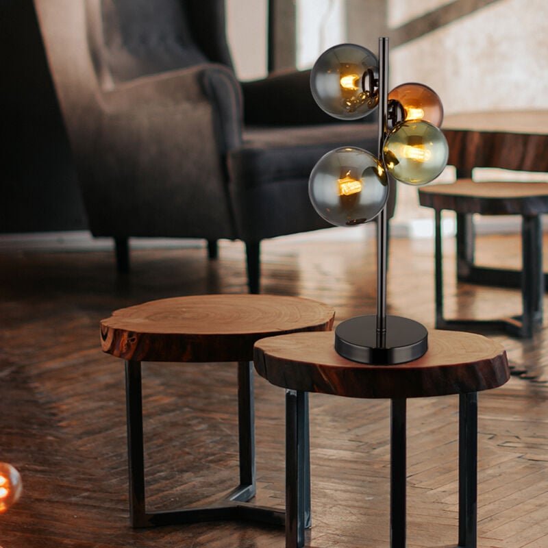 Tischleuchte Beistelllampe Schlafzimmerlampe Glas Tischlampe Wohnzimmerleuchte, Metall grau, led 4x 3,5W 290Lm warmweiß,...