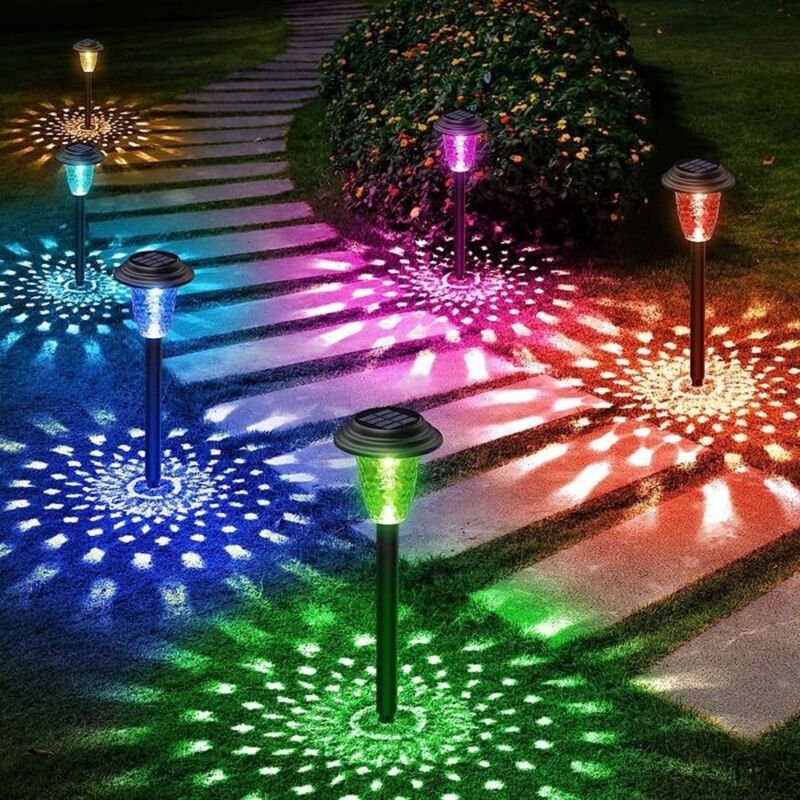 8-teiliges Solar-Gartenleuchten-Set für den Außenbereich, Solar-Außenleuchten mit farbigen LEDs und warmweißem Licht