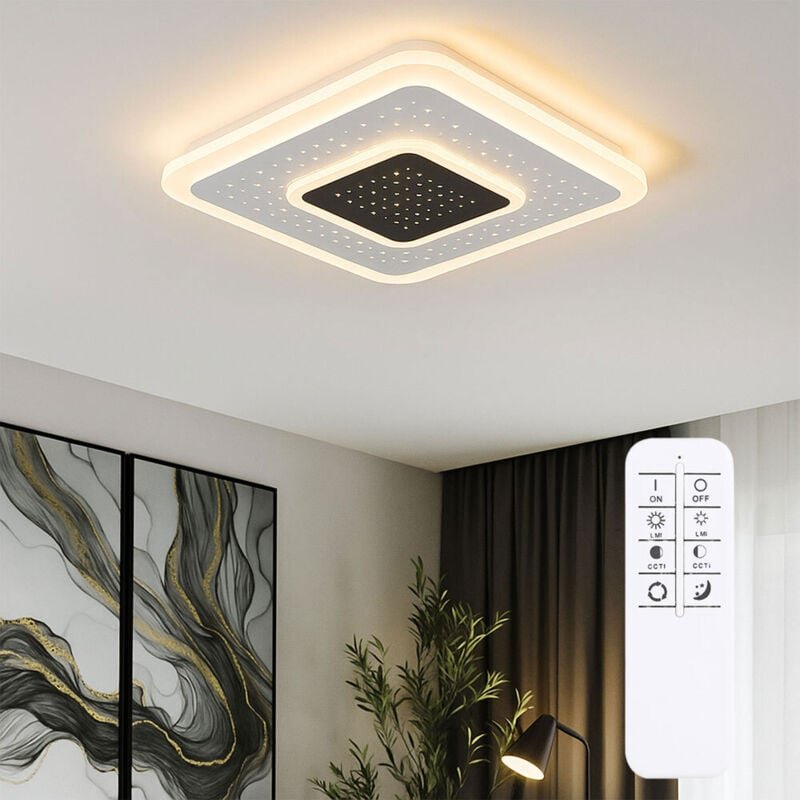 Etc-shop - led Deckenleuchte mit Fernbedienung Deckenlampe dimmbar Schlafzimmerleuchte Sterneneffekt weiß, Nachtlicht Me...