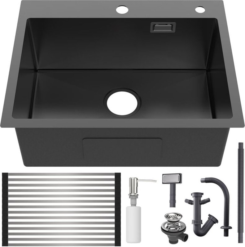 Auralum Edelstahl Küchenspüle 58 x 45 cm Einbauspüle, Schwarzgrau Küchenspülbecken für ab 65cm Unterschrank, Edelstahlsp...