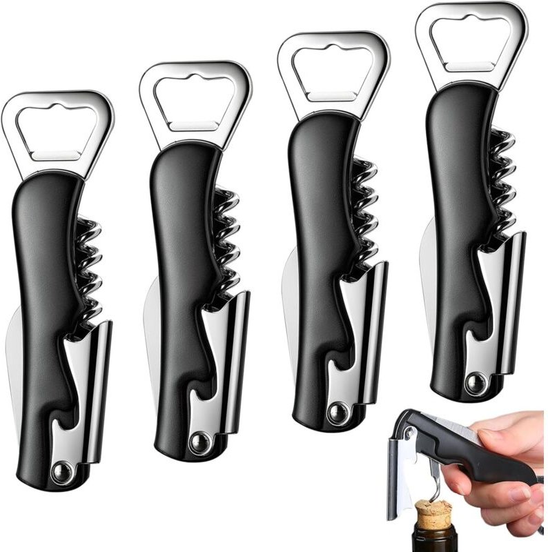 4-teiliges professionelles Weinbar-Set: Korkenzieher, 3-in-1-Korkenzieher, Sommeliermesser, Sommeliermesser aus Edelstah...