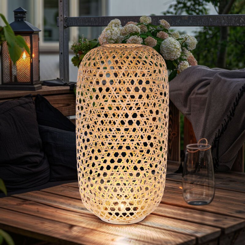 Solarleuchte Korbgeflecht Stehleuchte Bambus Außenlampe Solarlaterne, hinstellen aufhängen, LED warmweiß, DxH 22,5x56,5 ...