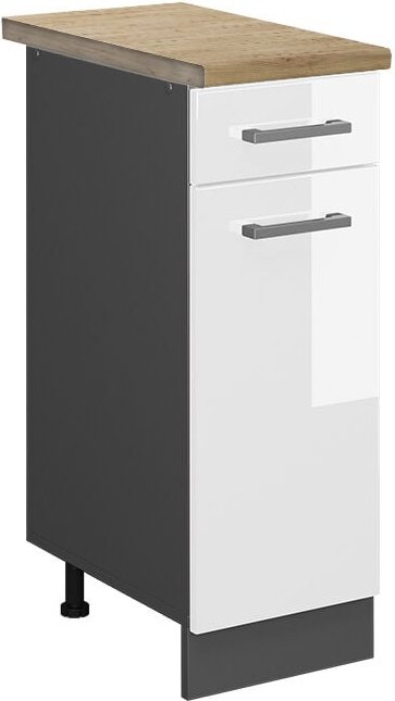 Küchenunterschrank R-Line, Weiß Hochglanz, 30 cm , AP Eiche, Vicco