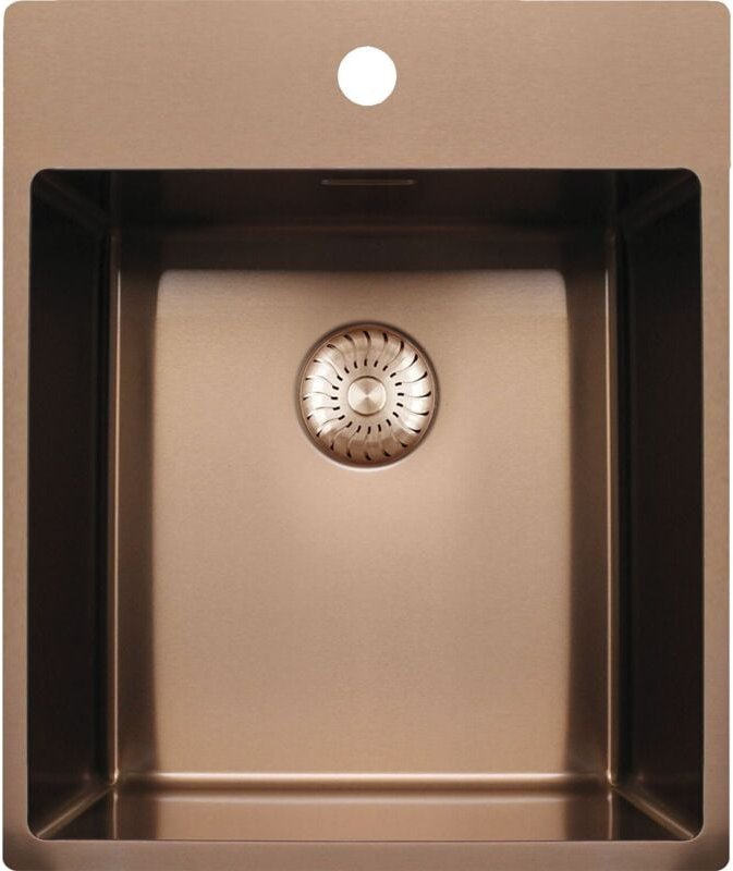 Küchenspüle 440x520 3D mit Siebkorb und Überlauf Einbauspüle Edelstahl kupfer - Solido