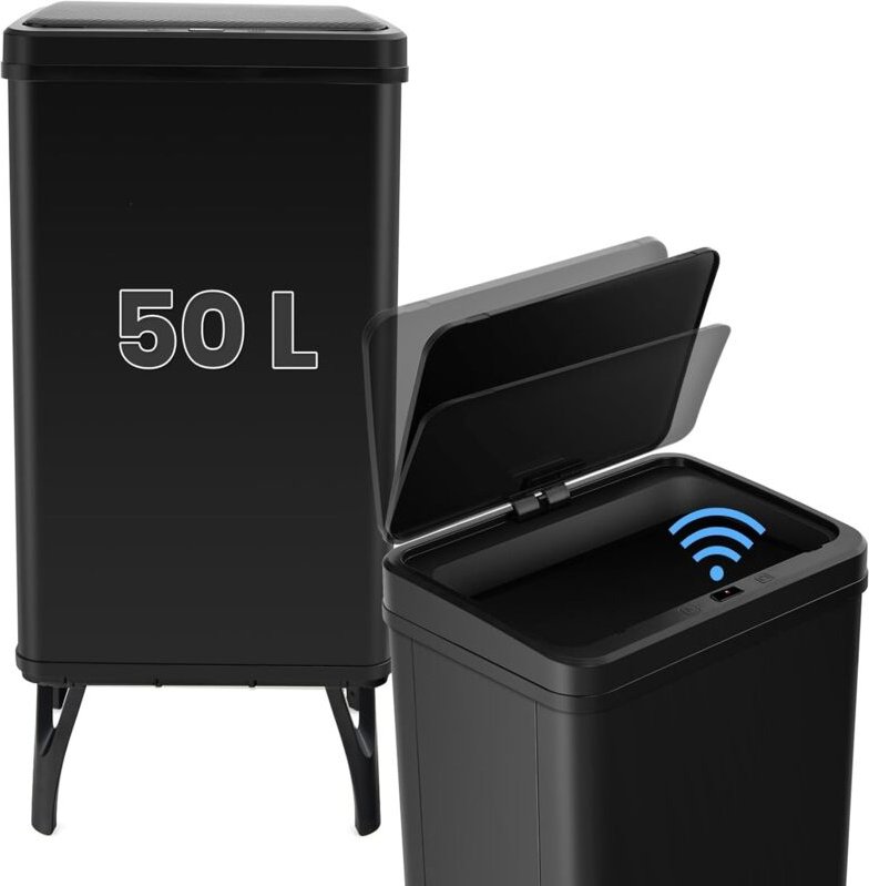 Costway - Poubelle Cuisine Automatique 50L en Acier Inox avec Cerclage, Poubelle Sur Pieds Détachables, Capteur Fermetur...