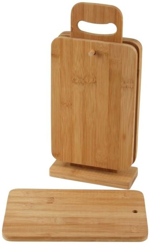 Buri - Bambus Schneidebrettchen 4er-Set +Ständer Schneidbrett Frühstücksbrettchen Brett