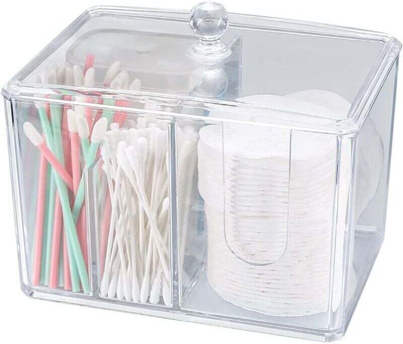Boîte à cotons-tiges en acrylique avec couvercle, idéale pour ranger cotons-tiges, cosmétiques et produits de salle de b...