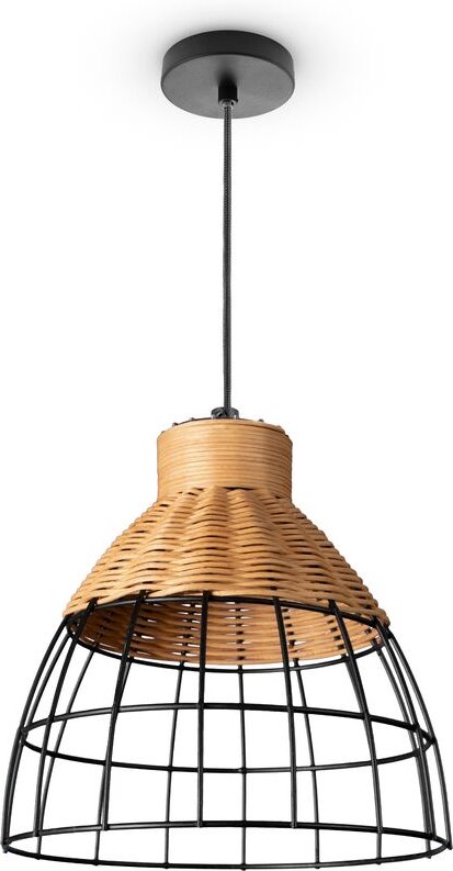 Rattan Pendelleuchte Wohnzimmer Tischleuchte Boho Käfig Lampe Nachttisch Metall Pendelleuchte - Typ 2, Natur (Ø22 cm) - ...