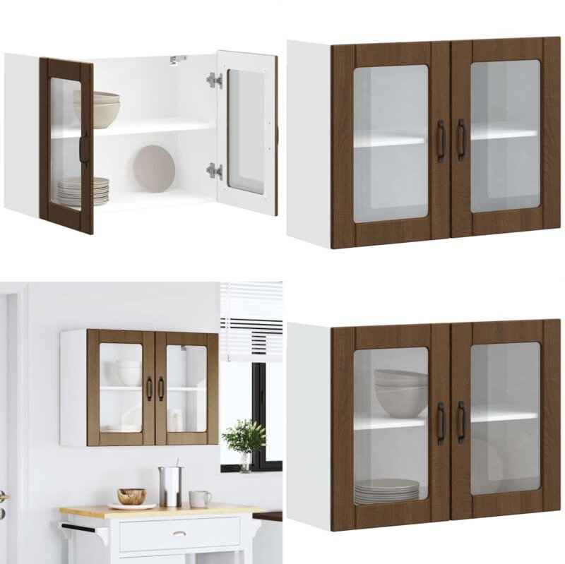 Küchen-Hängeschrank mit Glastür Lucca Braun Eichen-Optik - Vidaxl