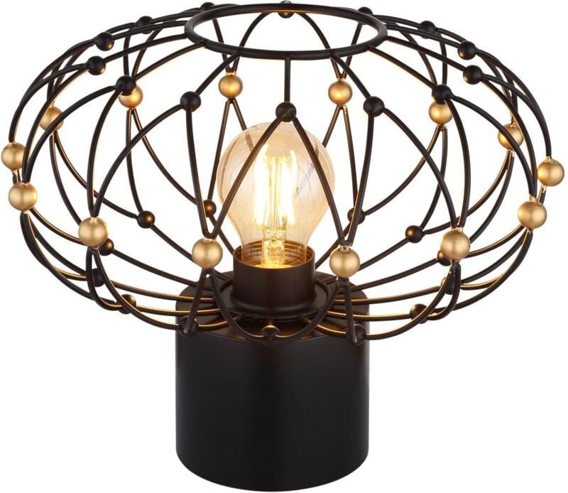 Tischlampe Beistelllampe Nachttischlampe Metall schwarz matt Geflecht gold D 28 cm