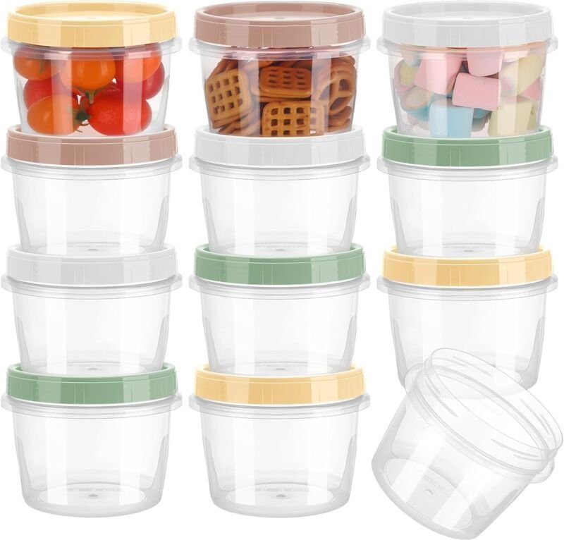 12 runde, wiederverwendbare 500-ml-Kunststoffbehälter mit Deckel, ideal für die Zubereitung von Mahlzeiten, mikrowellen-...