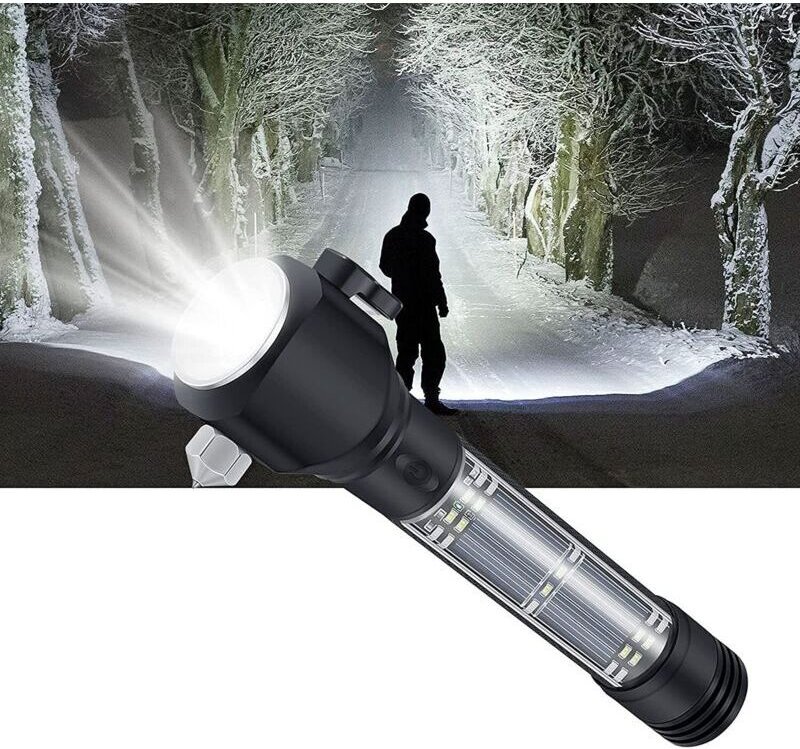 Extrem leistungsstarke LED-Taschenlampe mit Solarladefunktion – Powerbank für Smartphones – 6 Leuchtmodi – Kompass und G...