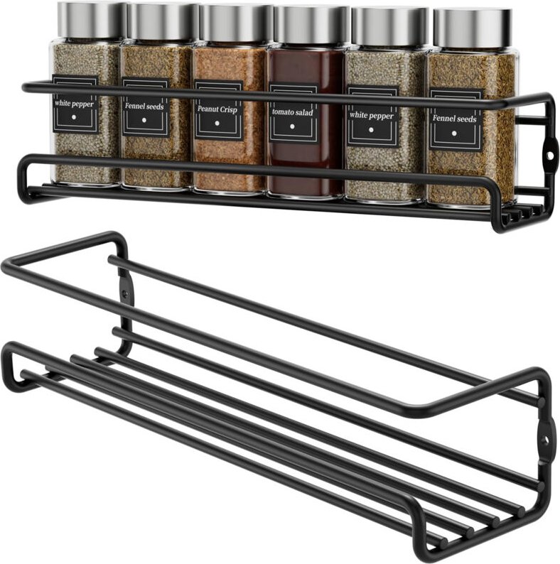 Wandmontiertes Gewürzregal – 1 Stück – Kein Bohren erforderlich, hängender Gewürzhalter aus Metall mit Klebefläche und S...