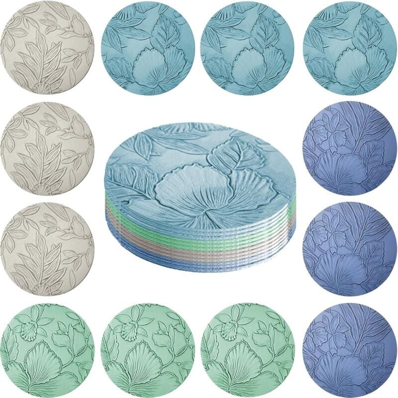 CCYKXA 12 Untersetzer aus Kunstleder – 12er-Set, rutschfeste Untersetzer (10 cm), Blumenmuster, waschbar und wasserabwei...