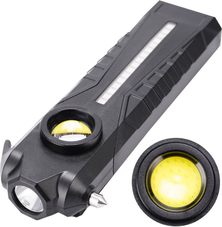 Thumbnail - Multifunktionale Arbeitsleuchte, wiederaufladbare Inspektionslampe, Taschenlampe mit magnetischem Hakenschneider, Hammer...