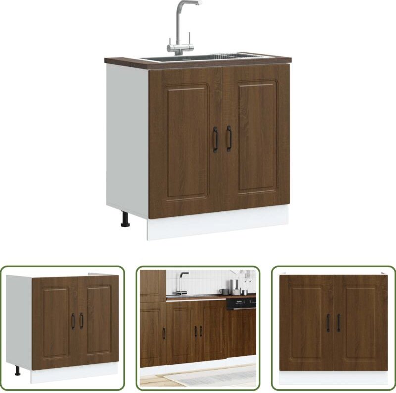 Küchenmöbel - Spülenunterschrank Kalmar Braun Eichen-Optik 80x46x81,5 cm