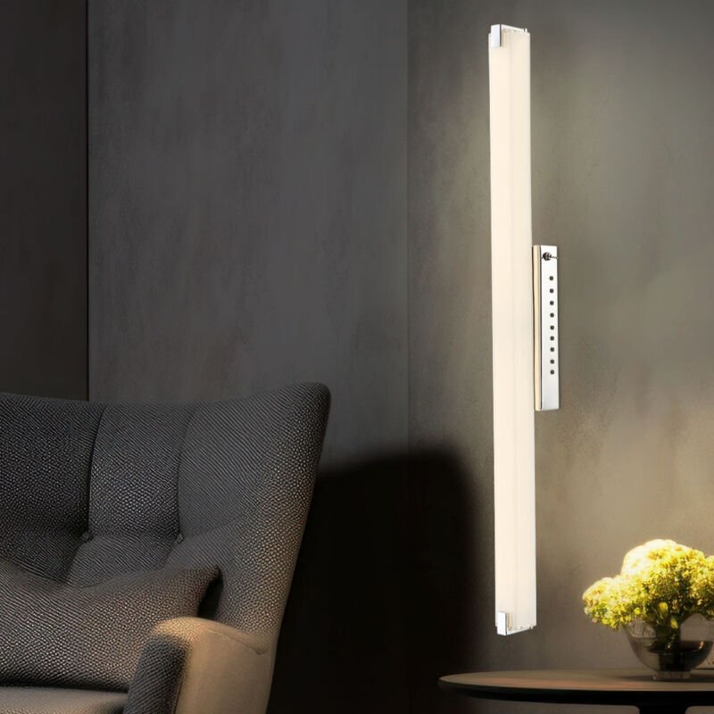 Led Wandleuchte Stab Spiegelleuchte Chrom Wandlampe Glas satiniert, mit Kippschalter, 1x 22,5W 1760Lm warmweiß, l 79 cm