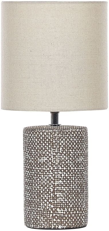 Tischlampe mit Keramikfuß Braun 43 cm Langes Kabel mit Schalter Klassischer Lampenschirm aus Baumwolle Jute in Beige Woh...