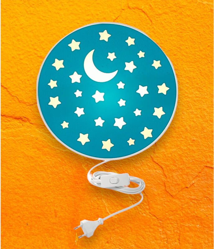 Meinewunschleuchte - led Kinderzimmer Wandlampe mit Stecker und Schalter, Petrol ø 25cm