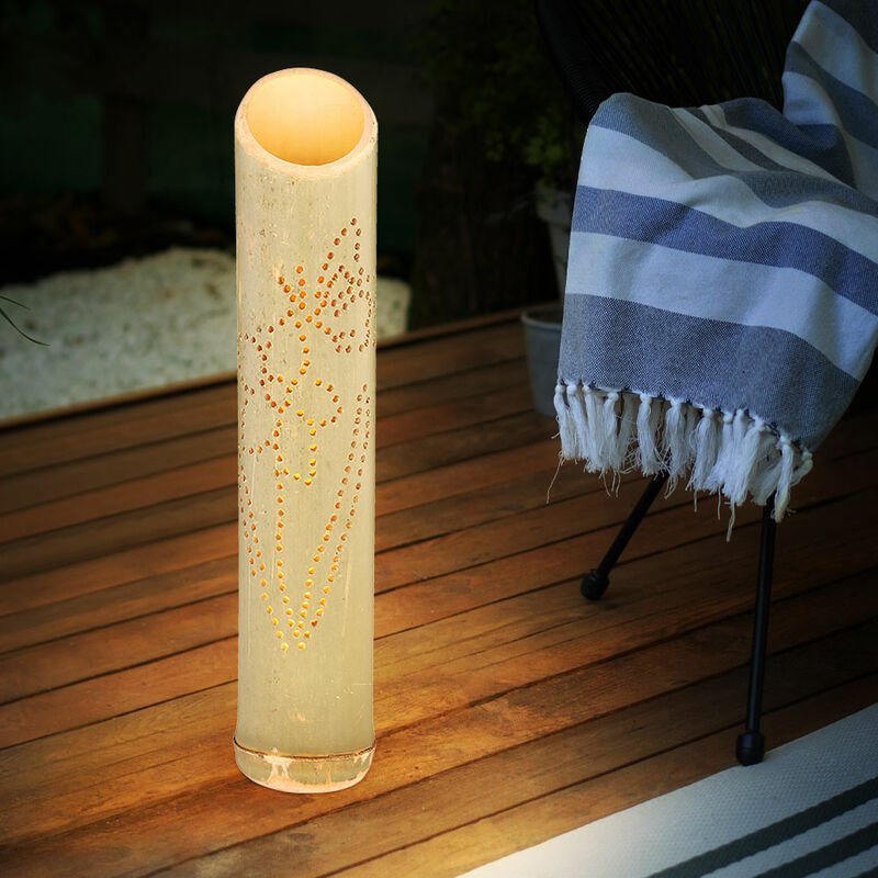 Steckleuchte Bambus Solarleuchte Erdspieß Bambuslampe Solar, Dekor-Stanzungen, grün, led warmweiß, DxH 9x49,5 cm