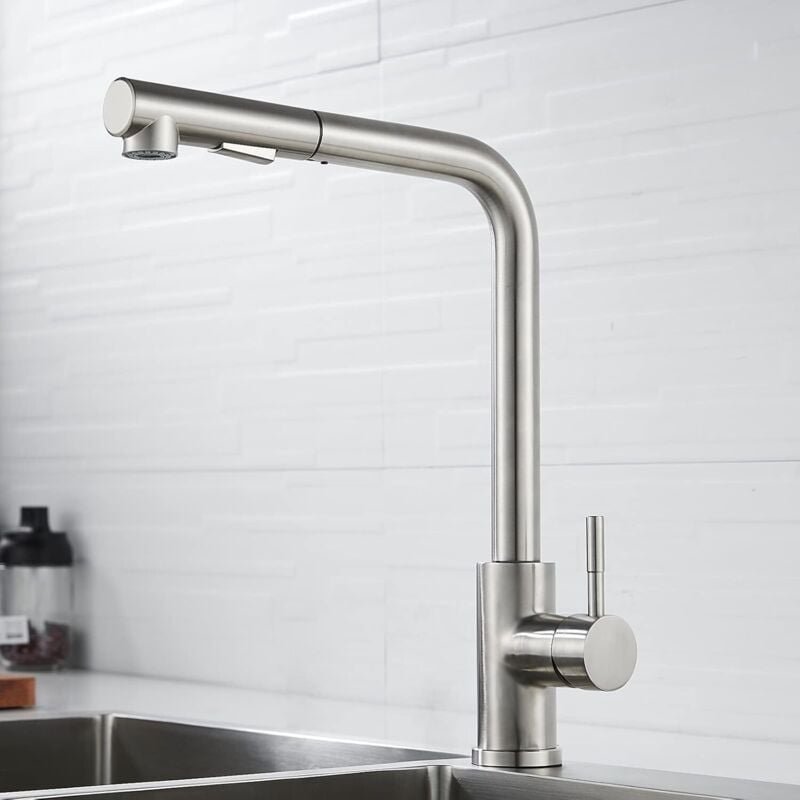 Küchenarmatur mit Ausziehbrause, Küchenmischbatterie mit Ausziehbrause, Küchenarmatur mit Ausziehbrause und 2 Strahlarte...