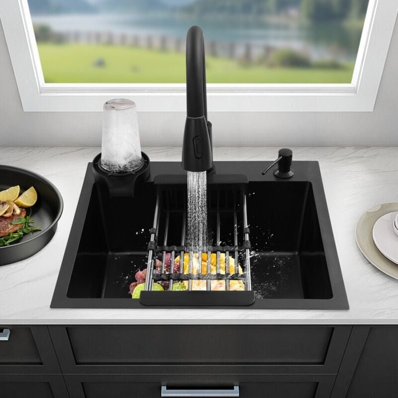 Küchenspüle 50 x 45 cm Multifunktionale Küchenspüle aus Edelstahl mit ausziehbarer Armatur