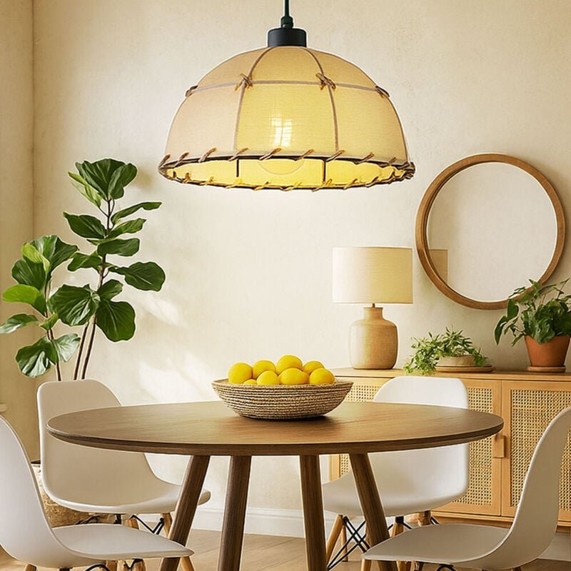 LED Hängeleuchte Textil beige Pendelleuchte Dekornähte aus Hanfseil Esszimmerleuchte schwarz, Metall, 6W 806Lm warmweiß,...
