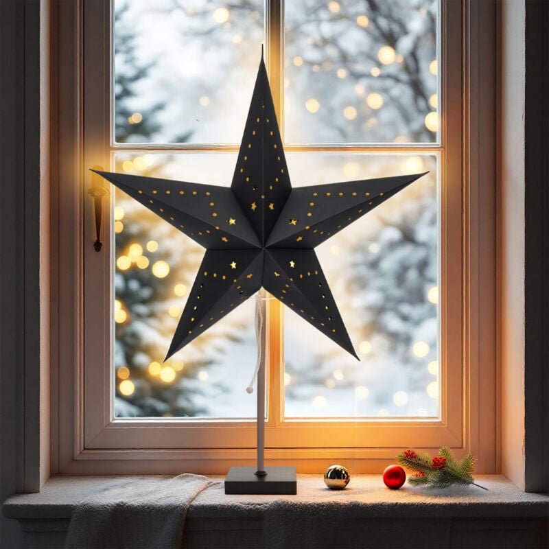 Papier Weihnachtsstern Tischleuchte auf Fuß 60 cm - schwarz - Dekostern Tischlampe für E14 Glühbirnen