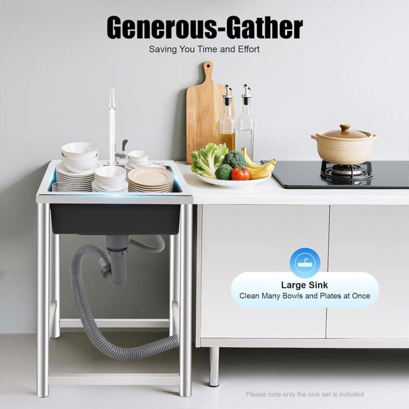 Küchenspüle Edelstahl Spüle Freistehende Spülbecken, Edelstahlspüle mit 360° Wasserhahn Gewerbliche Spültisch, Outdoor S...