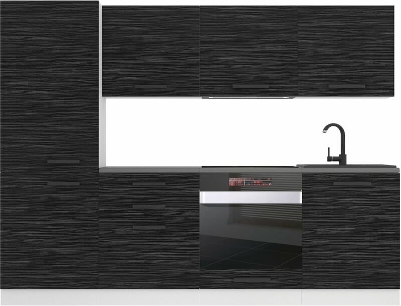 Küchenzeile Küchenblock Sandy - Küchenmöbel 240 cm Einbauküche Vollausstattung ohne Elektrogeräten mit Hängeschränke und...