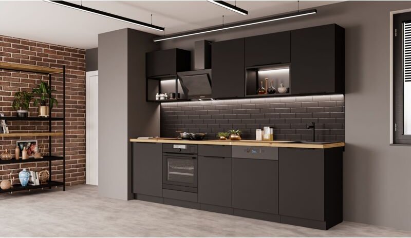 Küchen Preisbombe - Küche siena basic loft 280 cm Küchenzeile Küchenblock Einbauküche Schwarz matt