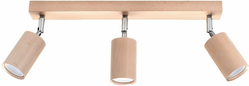 Deckenleuchte 3-flammig modern Deckenspot Wohnzimmer mit verstellbar Spot aus Holz, Strahler braun natur, 3x GU10, l 45 ...