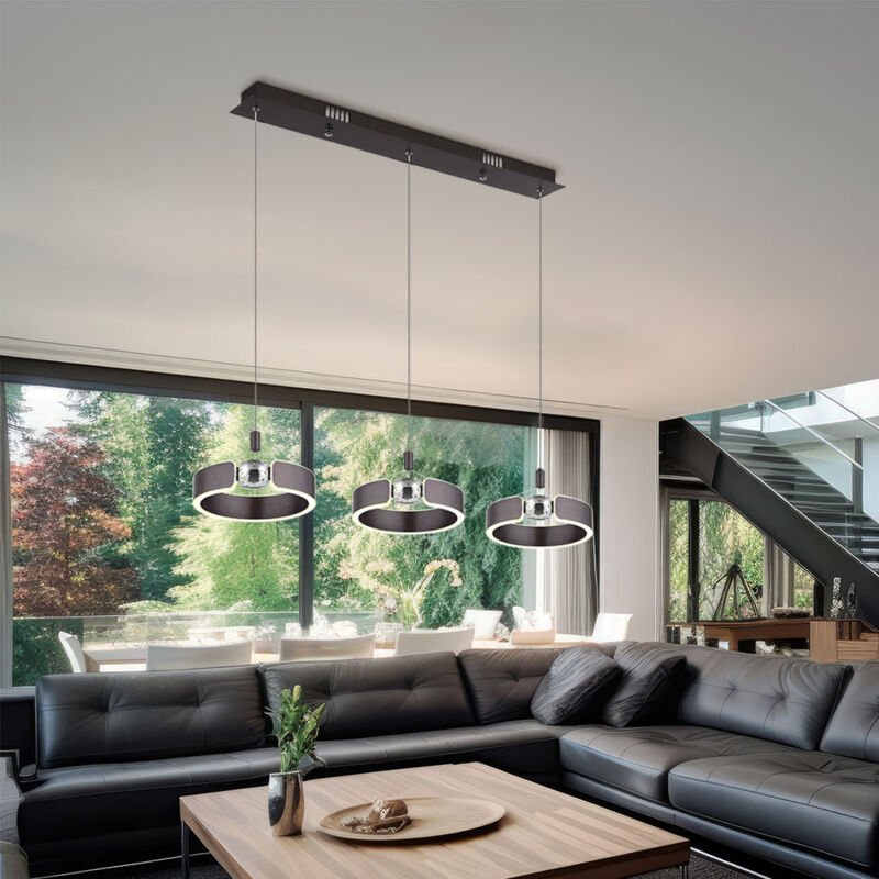 Globo Lighting - Hängelampe Pendellampe Wohnzimmerlampe Kristall Ringe bronze gebürstet led 125cm