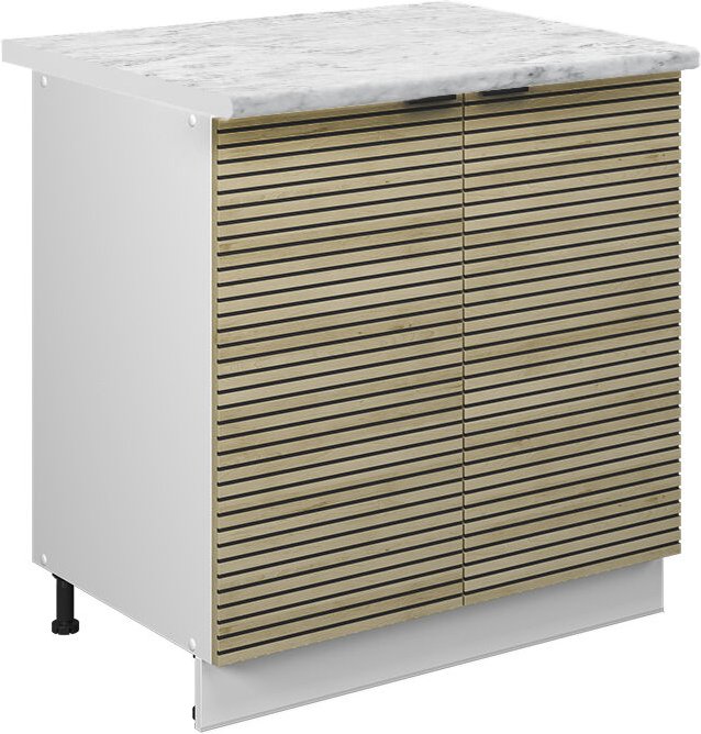 Spülenunterschrank Fame-Line, Eiche Paneel, 80 cm mit Regal, AP Marmor, Vicco