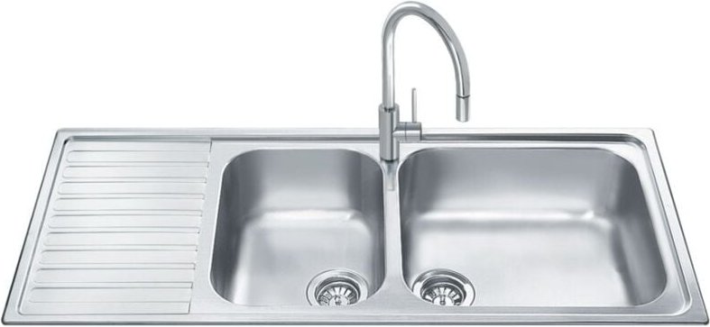 Edelstahlspüle 116x50 cm mit linksseitigem Abtropfbecken