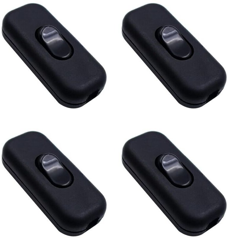 4er-Pack Zwischenschalter – 6 A – 250 V – Wippschalter – 2- und 3-adrig – Für Kleingeräte, Lampen, Tischlampen – Schwarz