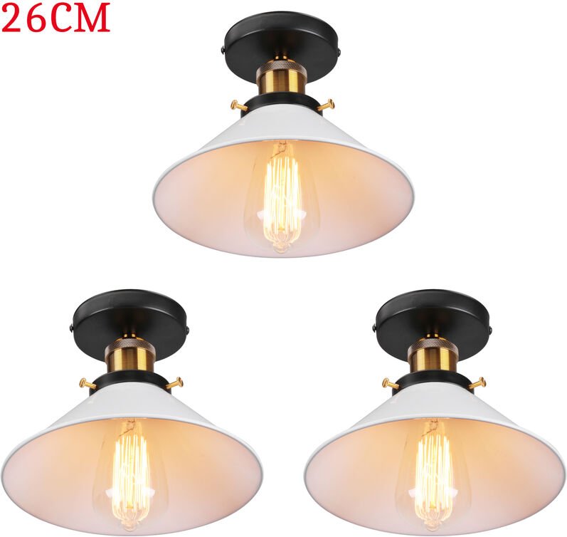 Axhup - Deckenleuchte Vintage Retro Deckenlampe Industriell Eisen Lampenschirm Hutform 26cm Weiß 3PCS
