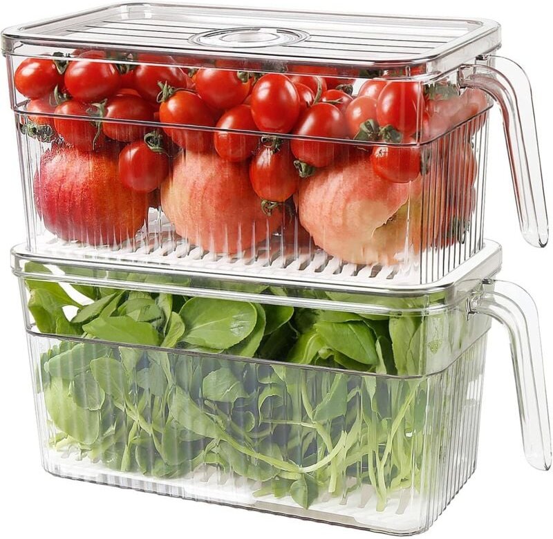 2er-Pack Kunststoffbehälter zur Aufbewahrung von Lebensmitteln für den Kühlschrank, stapelbarer Salatbehälter für den Kü...