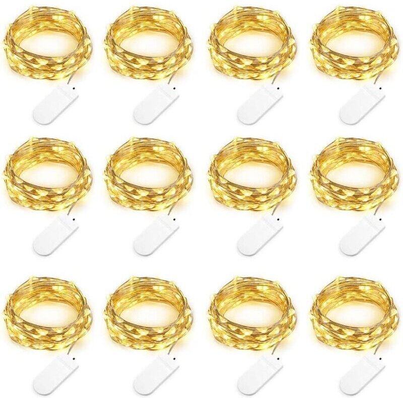 Set mit 12 batteriebetriebenen Lichterketten (Batterien enthalten) 2 m lange Lichterkette mit 20 warmweißen LEDs aus Kup...