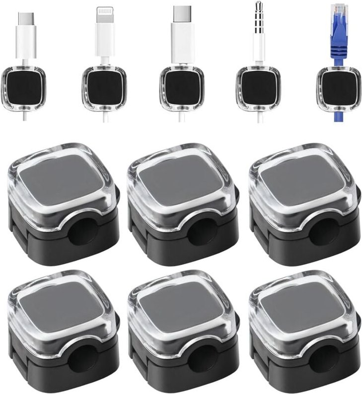 Set mit 6 magnetischen Kabelclips, Ladekabel-Organizer, Aufbewahrungshalter, selbstklebender Kabelorganizer für den Schr...